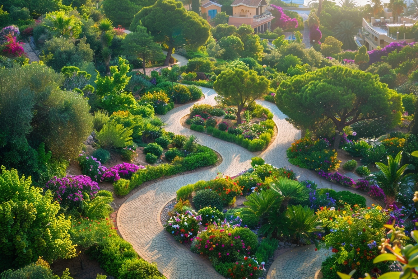 Vue panoramique d'un luxuriant parc verdoyant à Hyères, illustrant un article sur les espaces verts incontournables de la ville