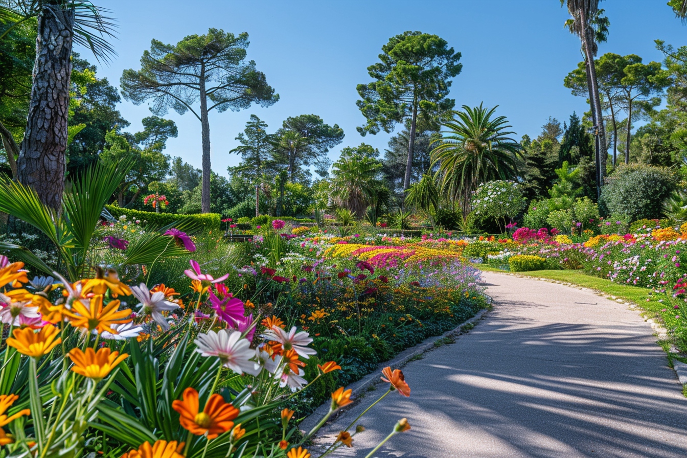Vue panoramique du Parc Saint Bernard, l'un des espaces verts emblématiques à Hyères, illustrant la diversité florale et la beauté naturelle de la région.